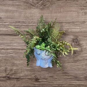Faux Succulent Arrangement Sleepy Face Planter Pot